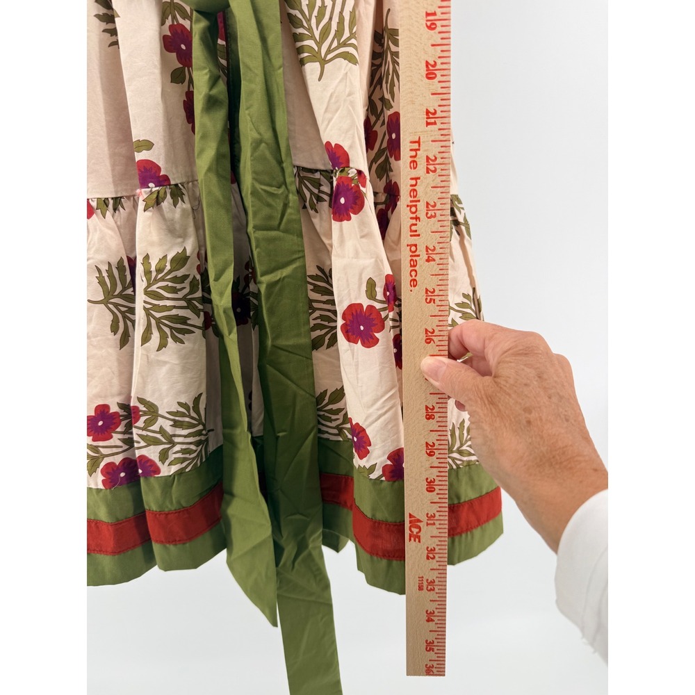 Entro Floral Cotton Mini Dress Green Trim Puff Sleeve Tiered Boho D28297 Small - Picture 3 of 6